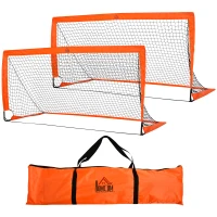 HOMCOM Set of 2 Football Goal Net 6 x 3 ft Foldable Outdoor Sport Training Teens Adults Football with Carrying Bag Orange(m-1)