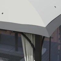 Outsunny Tuinpaviljoen, 3,3 x 4 m Partytent met Netgordijnen, Dubbeldeks Dak, Kunstleder Coating, Metalen Frame, Lichtgrijs(m-8)