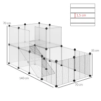 PawHut Parque para Mascotas con 27 Paneles y Forma Personalizable para Cobayas Conejos Chinchillas 140x70x70 cm Transparente(m-3)