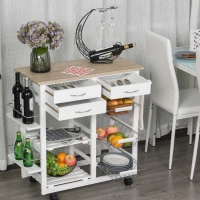 HOMCOM Rolling Kitchen Island on Wheels Trolley Utility Cart with Spice Racks, Towel Rack, Baskets & Drawers for Dining Room(m-10)