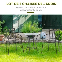 Outsunny Lot de 2 chaises de jardin en métal époxy façon fer forgé avec mosaïque - accoudoirs(m-4)