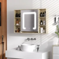 kleankin LED Bathroom Mirror Cabinet, Wall Mounted Dimmable Brightness Medicine Cabinet with Adjustable Shelf and Mirrored Door, Memory Function, USB Charge, Natural(m-10)