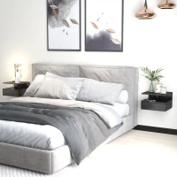 HOMCOM Set da 2 Comodini Moderni Sospesi con Cassetto e Mensola in Legno 35x32x22.5cm, Nero Lucido(m-8)