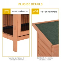 PawHut Clapier sur pieds cage à lapin double niveau plateaux excréments coulissants 4 portes verrouillables dim. 137L x 50l x 93H cm bois massif pin toit bitumé vert(m-7)