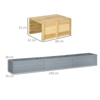 Outsunny Jardinière surélevée bac à fleurs en bois sans fond avec banc coulissant - 240 x 42 x 32 cm bleu foncé(m-3)