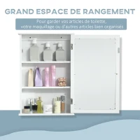 kleankin Armoire Murale de Salle de Bain avec Miroir - Armoire à Glace - Placard de Rangement Toilettes - 1 Porte, 2 étagères - Verre MDF Blanc(m-4)