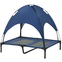 PawHut Hundebett mit Baldachin, Outdoor-Hundebett, klappbar, erhöhter Stand, Blau + Schwarz(m-10)