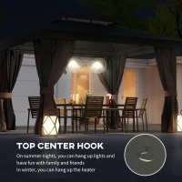 Outsunny 3 x 3.7m Outdoor Hardtop Gazebo Canopy Aluminium Frame with 2-Tier Roof & Mesh Netting Sidewalls for Patio, Dark Brown(m-6)