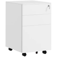 Vinsetto 3-Drawer Vertical Filing Cabinet with Pencil Tray, Lock and 5 Wheels, Steel Mobile File Cabinet, for A4, Legal and Letter Size, Pre-Assembled Body, White(m-1)