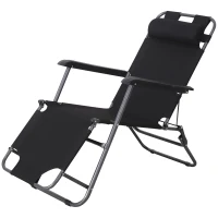 Outsunny Sonnenliege mit Kissen, Klappbare Strandliege, 2-Stufige Gartenliege , 2-in-1 Relaxliege, Metall + Oxfordstoff, Schwarz 118 x 60 x 80 cm(m-10)
