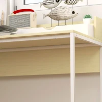 HOMCOM Bureau avec étagère de rangement et 2 tiroirs style moderne effet bois naturel et métal blanc - 106L x 50D x 89H cm(m-9)