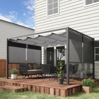 Outsunny Pergola Pavillon 3,9 x 2,9 m mit Sonnendach und 4 automatische Rollläden wasserdicht für Garten Abdecken Gartenmöbel Aluminium Polyester Dunkelgrau(m-2)