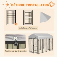 PawHut Chenil d'extérieur enclos 3m² avec auvent imperméable pour grand chien, porte verrouillable 239L x 121l x 183H cm(m-7)