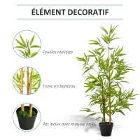 Outsunny Bambous artificiels 1,20H m réalistes par Bambou avec Vrais Troncs - Pot Inclus Noir Vert(m-5)