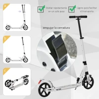 HOMCOM Patinete Plegable Scooter con Manillar Altura Ajustable Patinete Ligero para Adultos y Niños (más de 14 años) Tipo Monopatín con Tubo de Aluminio Freno Grandes Ruedas Ø200 mm Carga 100kg(m-6)