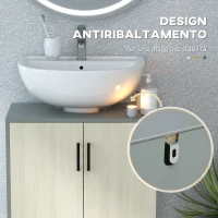 kleankin Mobile Bagno sottolavabo con Doppia anta e ripiano in Truciolato, 60x30x60cm, Grigio e color Quercia(m-6)