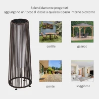 Outsunny Lanterna Solare da Giardino con Luce LED in Rattan e Metallo , Ø21.5x61cm, Marrone(m-7)