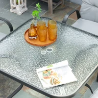Outsunny 5 Pieces Outdoor Square Garden Dining Set w/ Tempered Glass Dining Table 4 Cushioned Armchairs, Umbrella Hole, Grey(m-7)