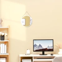 HOMCOM Espejo Decorativo de Pared 30x30 cm Espejo Redondo de Metal con Cuerda para Salón Entrada Estilo Moderno Blanco(m-6)