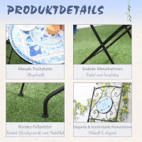 Outsunny Ø 61 cm Garten Sitzgruppe für 2 Personen Bistro-Set Garnitur 1 Tisch+2 faltbare Stühle Stahl Blau(m-4)