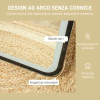 HOMCOM Specchio da Parete Touch con Illuminazione LED Regolabile, in Vetro Temperato e Metallo, 40x3x120 cm, Nero(m-7)