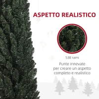 HOMCOM Albero di Natale Slim Alto 225 cm Salvaspazio con 538 Rami con Base in Acciaio per Interni, Verde(m-5)