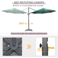 Outsunny 3 x 3(m) Cantilever Parasol with Cross Base, Garden Umbrella with 360° Rotation, Crank Handle and Tilt for Outdoor, Patio, Green(m-4)