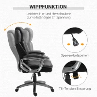 Vinsetto Bürostuhl Computerstuhl mit Wippenfunktion Kopfstütze ergonomischer Schreibtischstuhl drehbar höhenverstellbar Kunstleder Schwarz 68 x 76 x 117-125 cm(m-5)