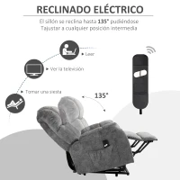 HOMCOM Sillón Levanta Personas Tapizado en Terciopelo con Reclinación 135° Mando a Distancia y 2 Bolsillos 91x83x100 cm Gris(m-4)