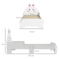 ZONEKIZ Rabbit-Designed Toddler Bed, Kids Bedroom Furniture - White(m-3)