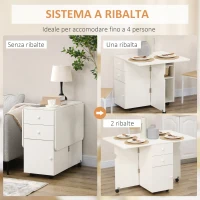 HOMCOM Tavolo da Cucina a Ribalta con 2 Cassetti e Armadietto ad Ante, in Truciolato, 120x80x75 cm, Bianco(m-4)