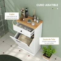 HOMCOM Armario de Baño con Cajón Cesto para la Ropa y Diseño Anti-vuelco Mueble de Baño Moderno 52x33x90 cm Blanco(m-4)