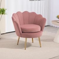 HOMCOM Butaca Tapizada en Terciopelo Butaca de Dormitorio con Respaldo en Forma de Concha y Patas Doradas 76x67x74 cm Rosa(m-2)