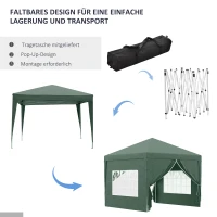 Outsunny 3 x 3 m Pavillon mit 4 Seitenwänden, Fenster, Festzelt mit UV-Schutz, Gartenzelt inkl. Tragetasche, Stahl, Grün(m-5)