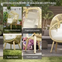 Outsunny Sedia da Giardino a Uovo in Rattan PE e Acciaio con Seduta Imbottita e Poggiatesta, 88x85x143 cm(m-6)