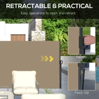 Outsunny Retractable Side Awning, Outdoor Privacy Screen for Garden, Hot Tub, Balcony, Terrace, Pool, 400 x 180cm, Khaki(m-5)