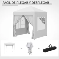 Outsunny Cenador de Jardín 2x2m con 4 Paredes Laterales Tela Oxford 2 Puertas 2 Ventanas y Bolsa de Transporte Impermeable Blanco(m-8)