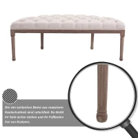 HOMCOM Polsterbank Sitzbank Lounge Sitzhocker Vintage Retro mit Knöpfen Sofa Couch Leinen + Holz beige 140,5 x 51 x 48 cm(m-6)