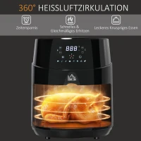 HOMCOM Heißluftfritteuse ohne Öl 4,5 L 1500W Airfryer mit 8 voreingestellte Modi LED-Display Antihaftbeschichteter Fritterkorb für gesundes ölfreies fettarmes Kochen Schwarz 28 x 35,1 x 33 cm(m-5)