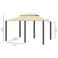 Outsunny Gazebo da Giardino 3x4 m con Tende e Tetto a 2 Livelli Bianco Crema(m-3)