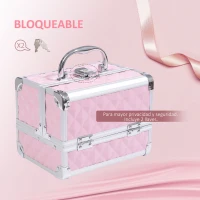 HOMCOM Maletín de Maquillaje Organizador Cosméticos Profesional Estuche de Maquillaje Caja de Belleza Portátil Con Espejo Cerradura Varios Compartimientos 20x15x15cm Aluminio(m-4)