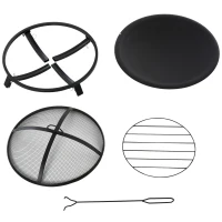 Outsunny Braciere da Giardino con Coperchio Parascintille e Attizzatoio, Piedini Pieghevoli Salvaspazio, Ф55x39.5cm Nero(m-7)