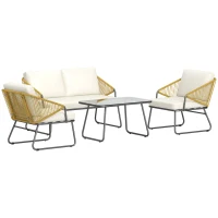 Outsunny Four-Piece Rattan Strong Panel Outdoor Sofa Set - Natural(m-1)