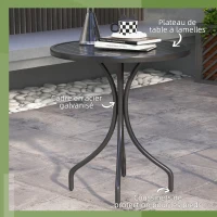 Outsunny Table de jardin ronde Ø66cm, table d'exterieur en acier galvanisé avec plateau à lattes pour terrasse, balcon, noir(m-4)