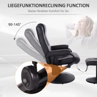 HOMCOM Massagesessel mit Hocker, Drehbares Relaxsessel mit Massagefunktion, Elektrisches Fernsehsessel mit Liegefunktion, Fernbedienung für Wohnzimmer, Kunstleder, Schwarz(m-5)