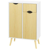 HOMCOM Buffet sur pied meuble de rangement scandinave 2 portes 1 tiroir 58 x 30 x 91 cm naturel blanc(m-10)