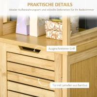 kleankin Badschrank, Hochschrank, drei Regalböden, ein Schrankfach mit Lamellentür, Kippschutz, Bambus, 34 x 30 x 173cm(m-6)