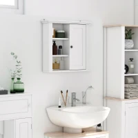 HOMCOM Armadietto 3 Ripiani Anta Design Moderno Salvaspazio da Parete Bagno e Cucina Legno 53x14,5x50.5cm Bianco(m-2)