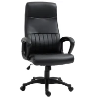 Vinsetto Silla de Oficina Ergonómica Silla de Escritorio Basculante y Giratoria 360° con Altura Ajustable Respaldo Alto y Reposabrazos Piel Sintética 61,5x66x113-123 cm Negro(m-1)
