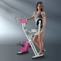 HOMCOM Folding Exercise Bike, with Adjustable Magnetic Resistance, Seat Height - White and Pink(m-10)
